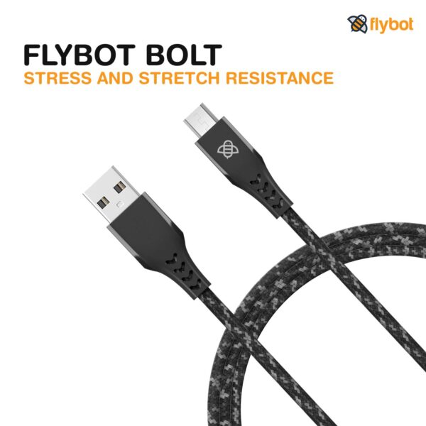 Flybot Bolt Rugged Polyester Braided Unbreakable Micro USB Fast Charging Cable (Black) 5