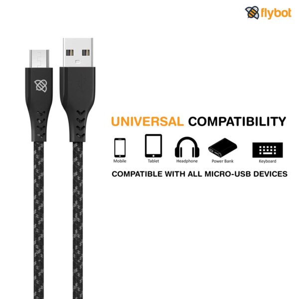 Flybot Bolt Rugged Polyester Braided Unbreakable Micro USB Fast Charging Cable (Black) 4