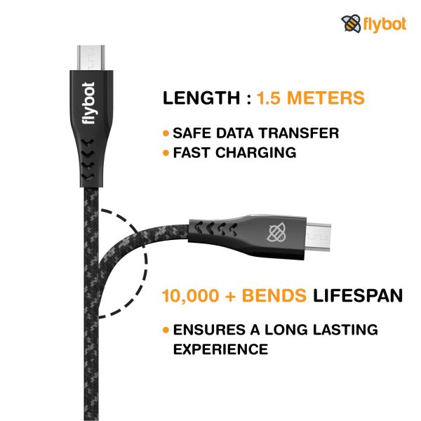 Flybot Bolt Rugged Polyester Braided Unbreakable Micro USB Fast Charging Cable (Black) 3