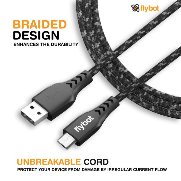 Flybot Bolt Rugged Polyester Braided Unbreakable Micro USB Fast Charging Cable (Black) 2