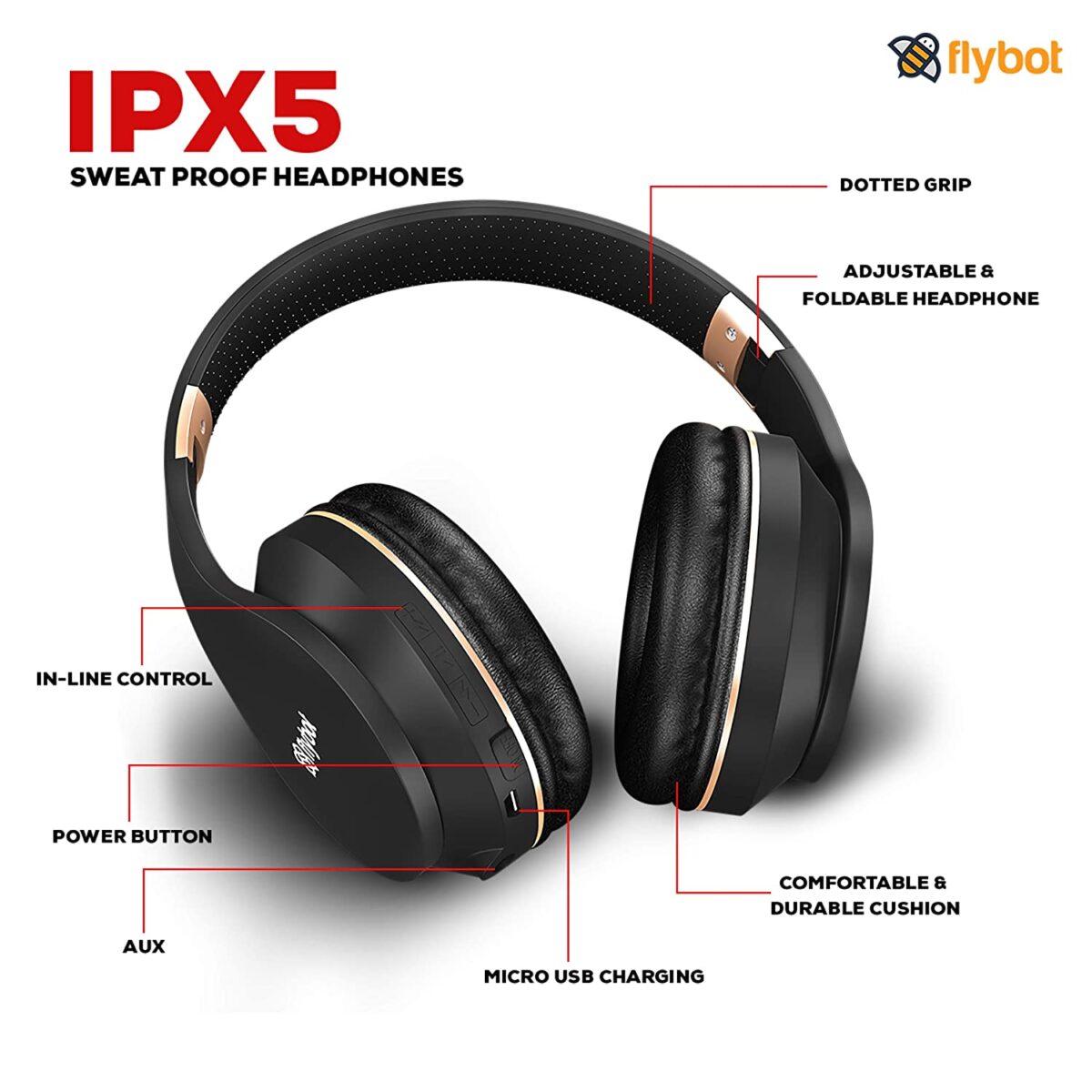 Flybot-Rock-Over-Ear-Bluetooth-Headphone-with-Seamless-Controls-IPX-5-Sweat-Proof-CushionsBlack