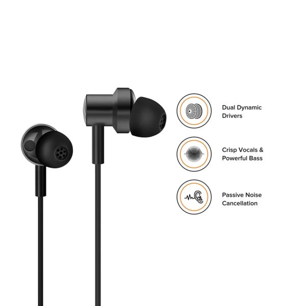 (Open Box) Mi Dual Driver in-Ear Earphones with Mic and Tangle-Free Cable(Black) 1
