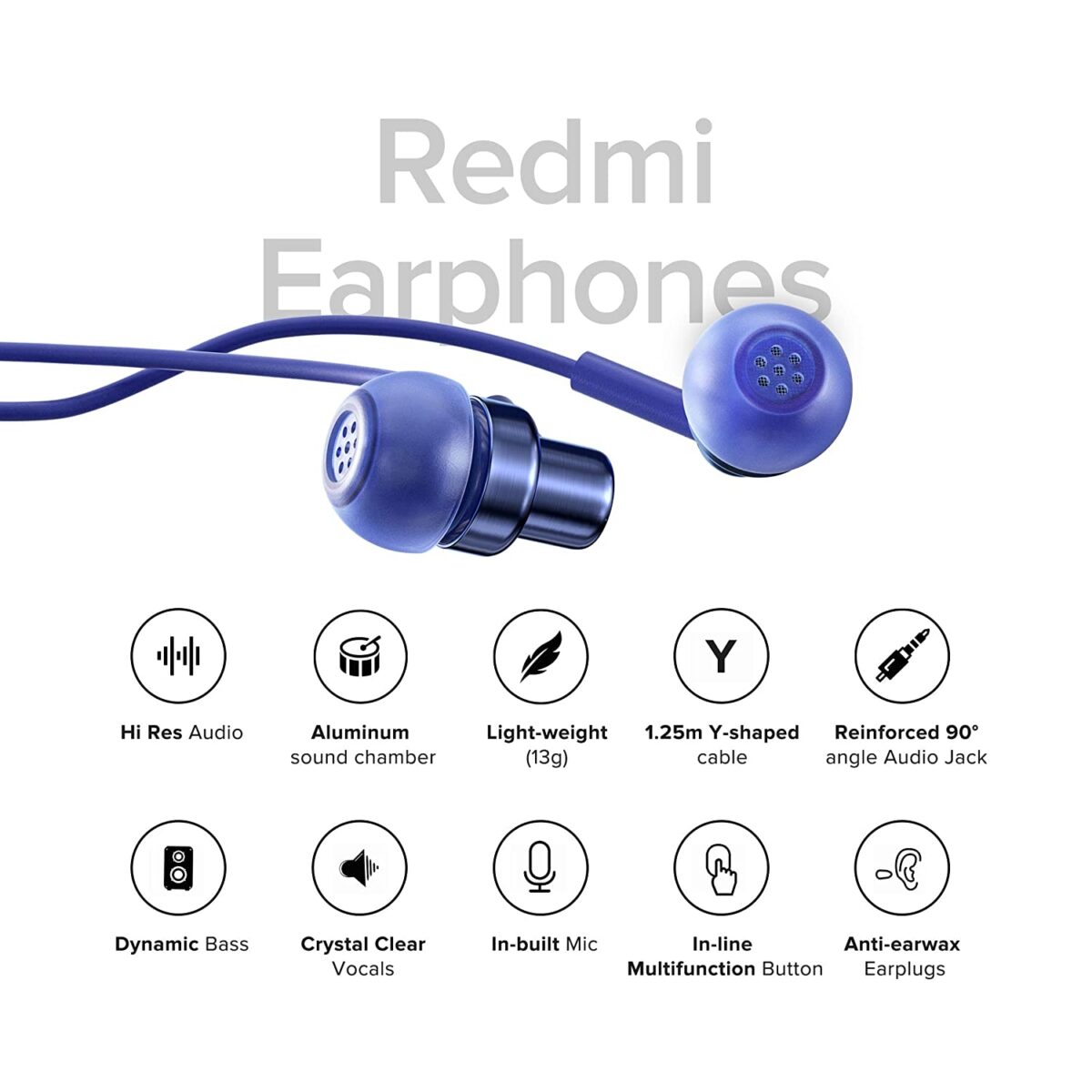 Redmi Hi-Resolution Audio Wired Headset with Mic (Blue, in The Ear)