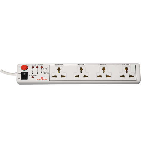 Anchor by Panasonic Spike Guard 4-Way Socket with Single Switch (White)