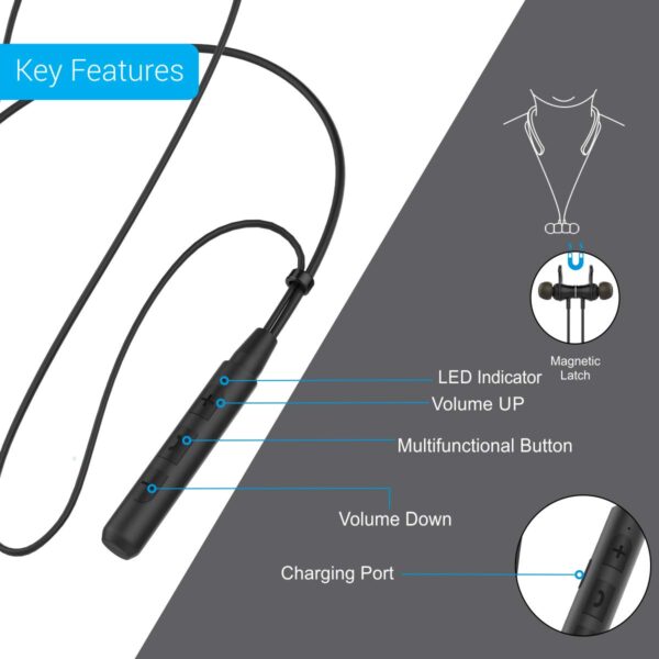 Portronics Harmonics 222 HD Stereo Wireless Bluetooth 5.0 Sports Headset (Black)