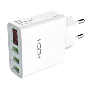 Rock Travel Charger with Digital Display 3 Port USB (White)