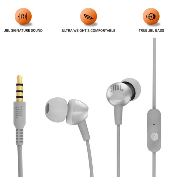 JBL C200SI in-Ear Premium Headphones with Mic (Ice Gray) 4