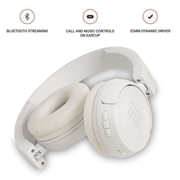 JBL T460BT Extra Bass Wireless On-Ear Headphones (White) 4