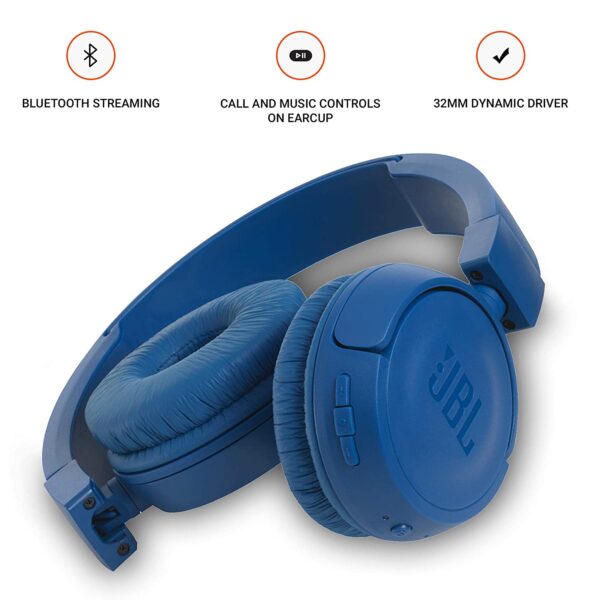 JBL T460BT Extra Bass Wireless On-Ear Headphones (Blue) 4