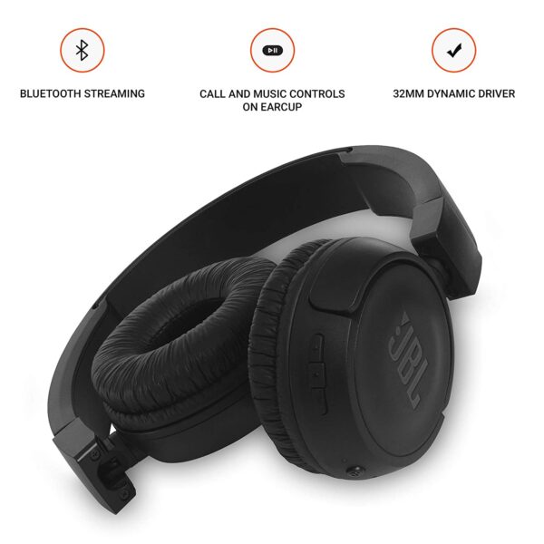 JBL T460BT Extra Bass Wireless On-Ear Headphones (Black) 4