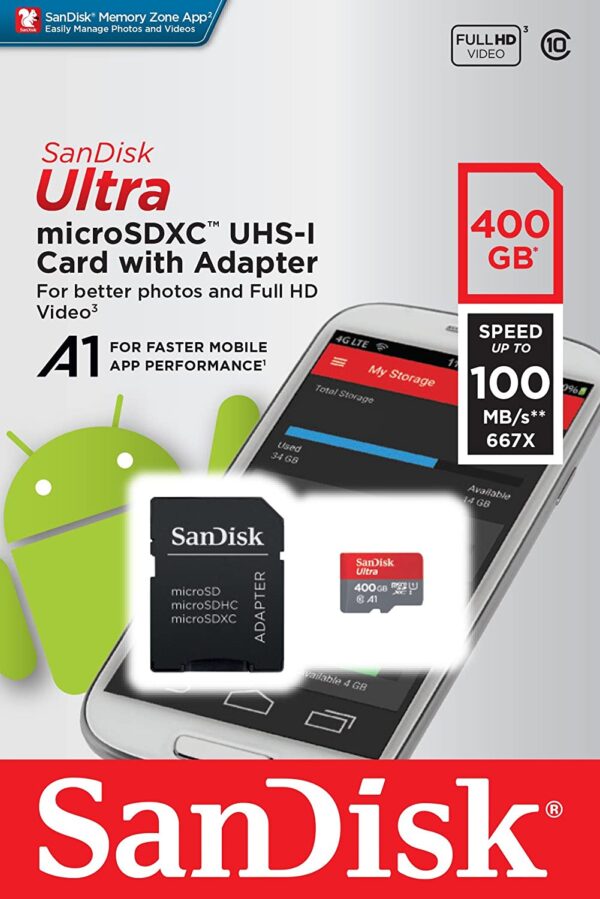 SanDisk 400GB Class 10 MicroSD Card with Adapter 2