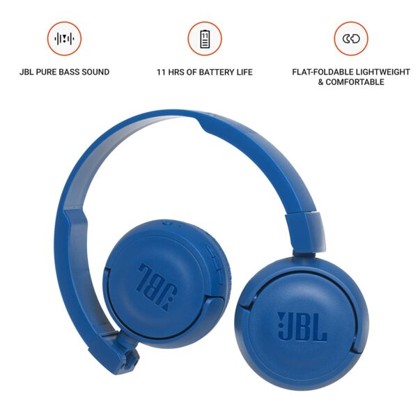 JBL T460BT Extra Bass Wireless On-Ear Headphones (Blue) 5