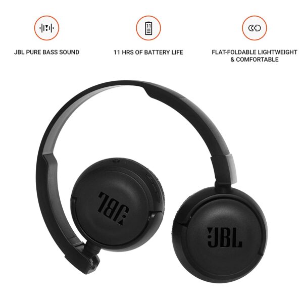 JBL T460BT Extra Bass Wireless On-Ear Headphones (Black) 5