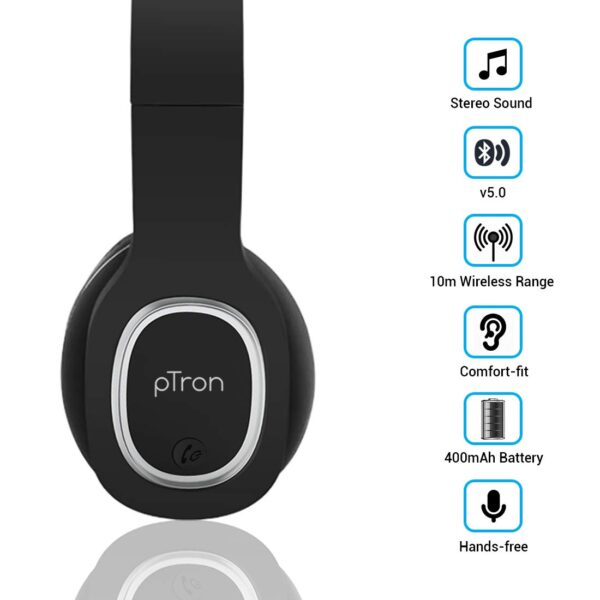 pTron Studio Over-Ear Bluetooth 5.0 Wireless Headphones (Black) 4