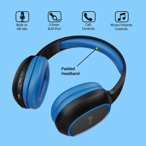 pTron Studio Over-Ear Bluetooth 5.0 Wireless Headphones (Blue) 3