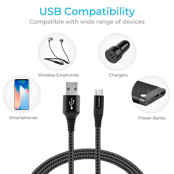 Ambrane Unbreakable 60W / 3A Fast Charging 1.5m Braided Type C Cable (Black) 4