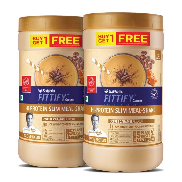 Saffola FITTIFY Gourmet Hi-Protein Slim Meal Shake - 420 gm , Coffee Caramel (Buy 1 Get 1 Free) 1