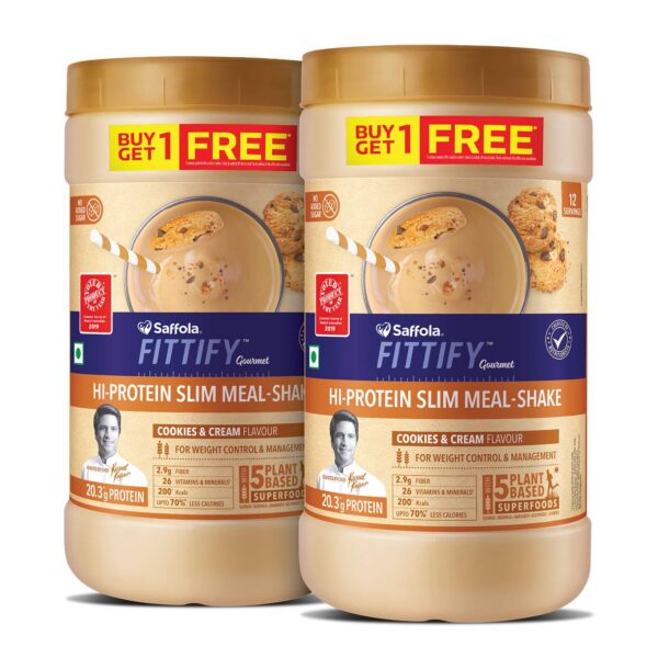 Saffola FITTIFY Gourmet Hi-Protein Slim Meal Shake - 420 gm , Cookies & Cream (Buy 1 Get 1 Free) 1