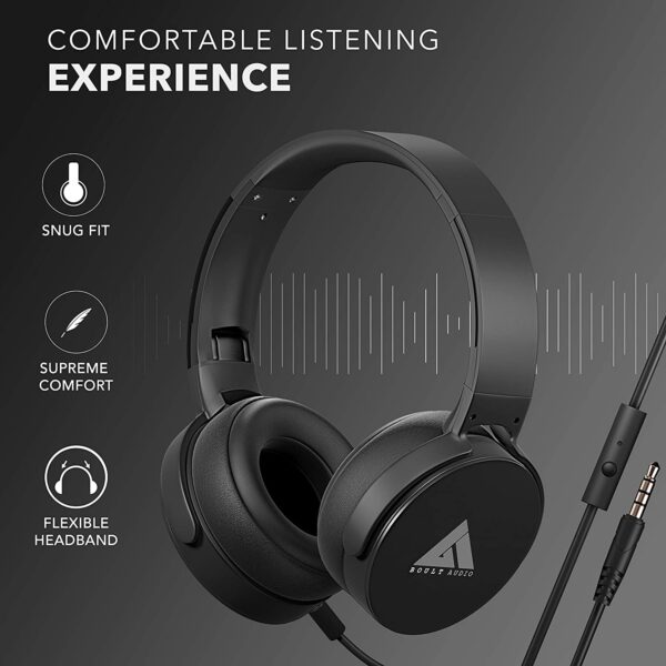 Boult Audio Bass Buds Q2 Over-Ear Wired Lightweight Stereo Headphones (Black) 4