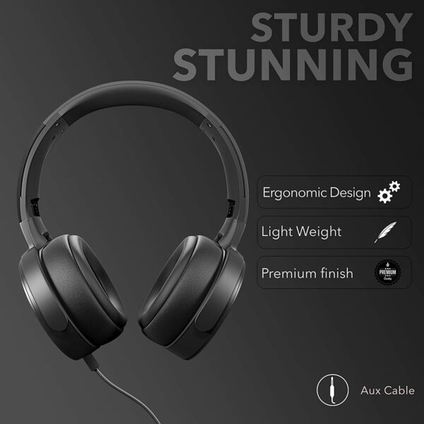 Boult Audio Bass Buds Q2 Over-Ear Wired Lightweight Stereo Headphones (Black) 5