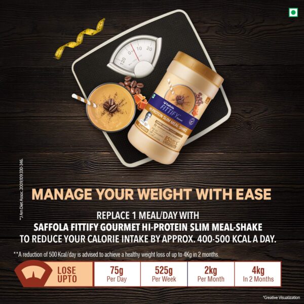 Saffola FITTIFY Gourmet Hi-Protein Slim Meal Shake - 420 gm , Coffee Caramel (Buy 1 Get 1 Free) 6