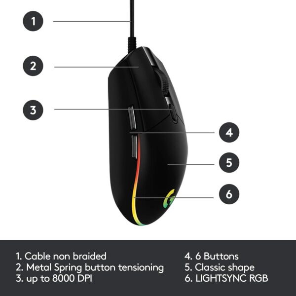 Logitech G102 Light Sync Gaming Mouse (Black) 3