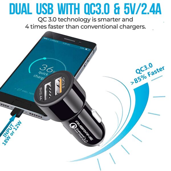 Ambrane 5.4A Dual USB Rapid Car Charger (Black) 4