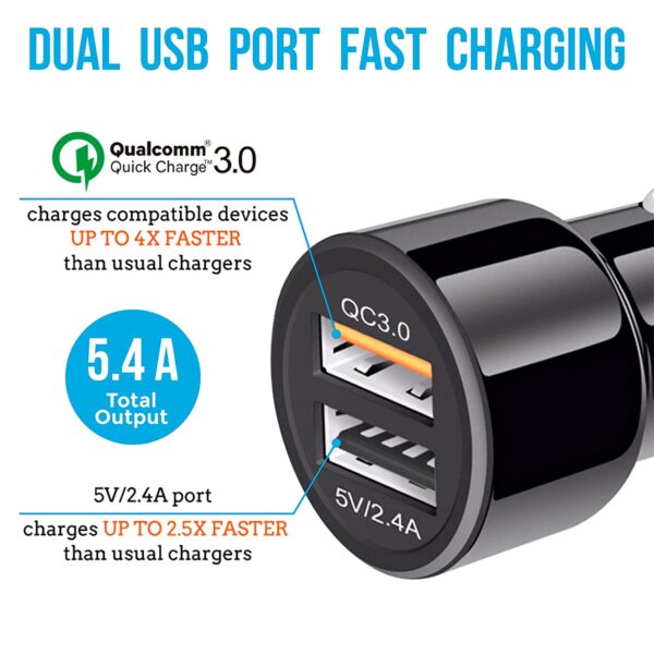 Ambrane 5.4A Dual USB Rapid Car Charger (Black) 6