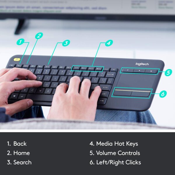 Logitech K400 Plus Wireless Livingroom Keyboard with Touchpad (Black) 6