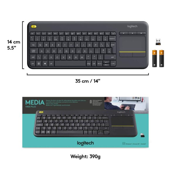 Logitech K400 Plus Wireless Livingroom Keyboard with Touchpad (Black) 8