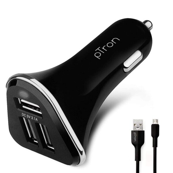 PTron Bullet 3.1A Fast Charging Car Charger (Black) 1