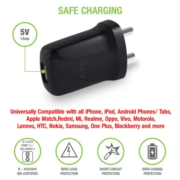 HTC E250 USB Wall Charger for All iPhone, Android, Smart Phones & Tabs 5