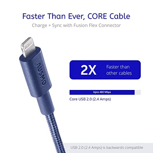 AUSMO XTRA CORE Lightning Rapid Charge Cable (Underwater Blue) 3