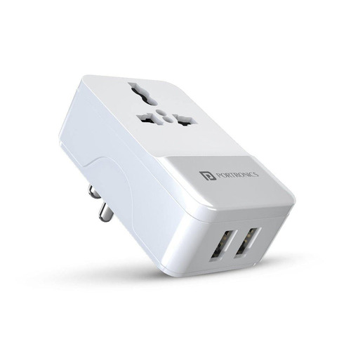 Portronics Adapto III Dual USB Adapter with 1 AC Power Socket (White) 1