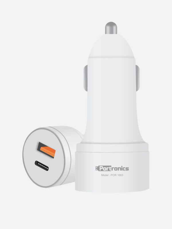 Portronics Car Charger Dual USB With Type -C Ports (White) 1
