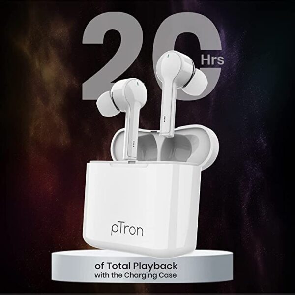 pTron Bassbuds Lite V2 Truely Wireless Earbuds (White) 2