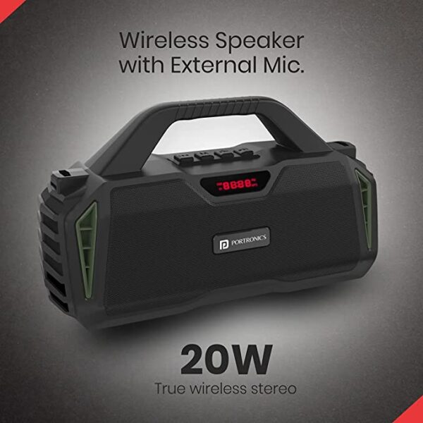 Portronics Chime 20W Wireless Bluetooth Speaker (Black Green) 6