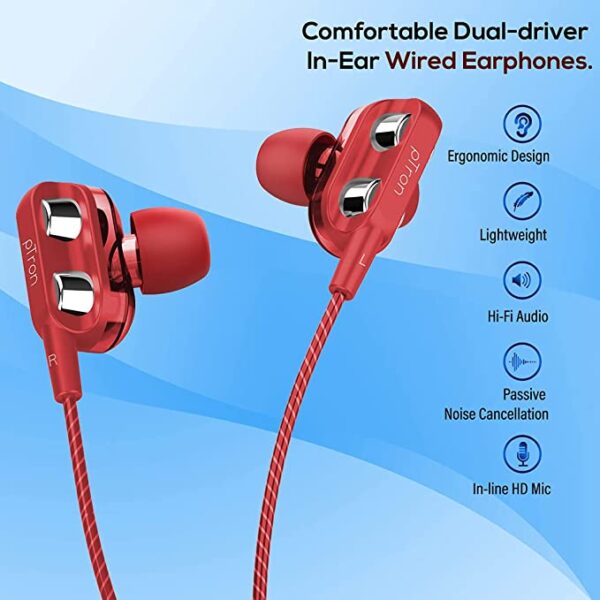 PTron Boom Ultima Dual-Driver Wired Earphones (Red) 4