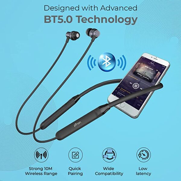 PTron Tangent Evo Bluetooth Wireless Neckband with Deep Bass (Black) 3