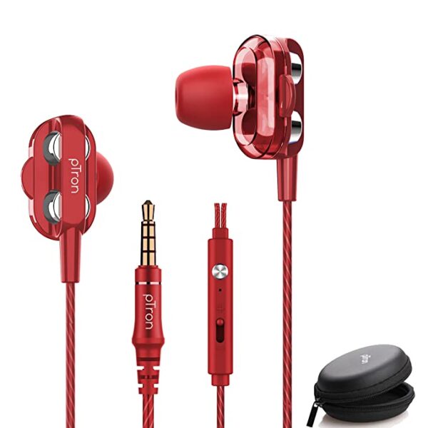 Ptron Boom Ultima Dual-Drive Wired Earphones (Red) 1