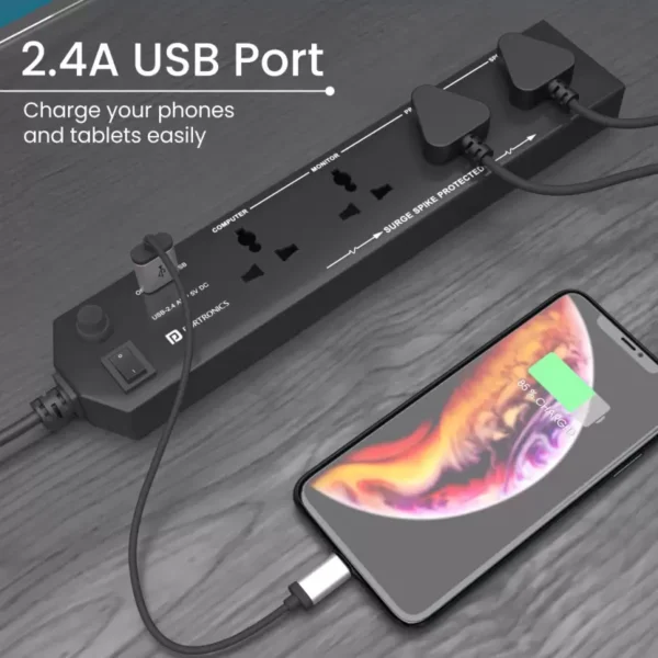 Portronics Power Plate 4 Extension Board with 1 USB (Black) 5