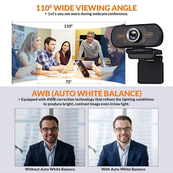 Tizum Web Camera Full HD 1080p Widescreen Viewing Angle 3
