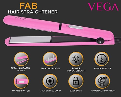 VEGA Fab Flat Hair Straightener VHSH-15 (Pink) 5