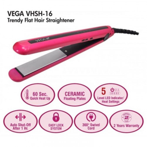 VEGA Trendy Hair Straightener With Adjustable VHSH-16 (Pink) 3