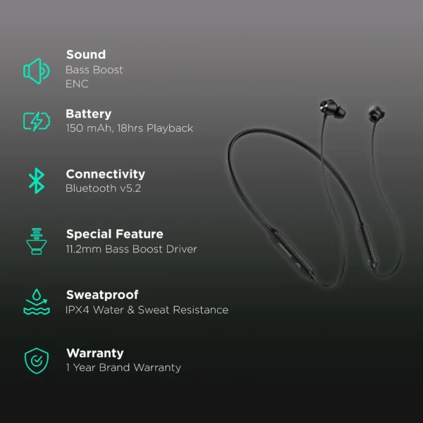 Dizo by realme TechLife Wireless Power DA2125 Neckband (Black) 5